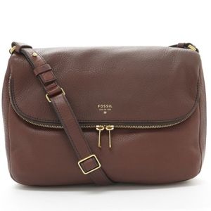 NWT FOSSIL PRESTON ESPRESSO LEATHER CROSS BODY BAG